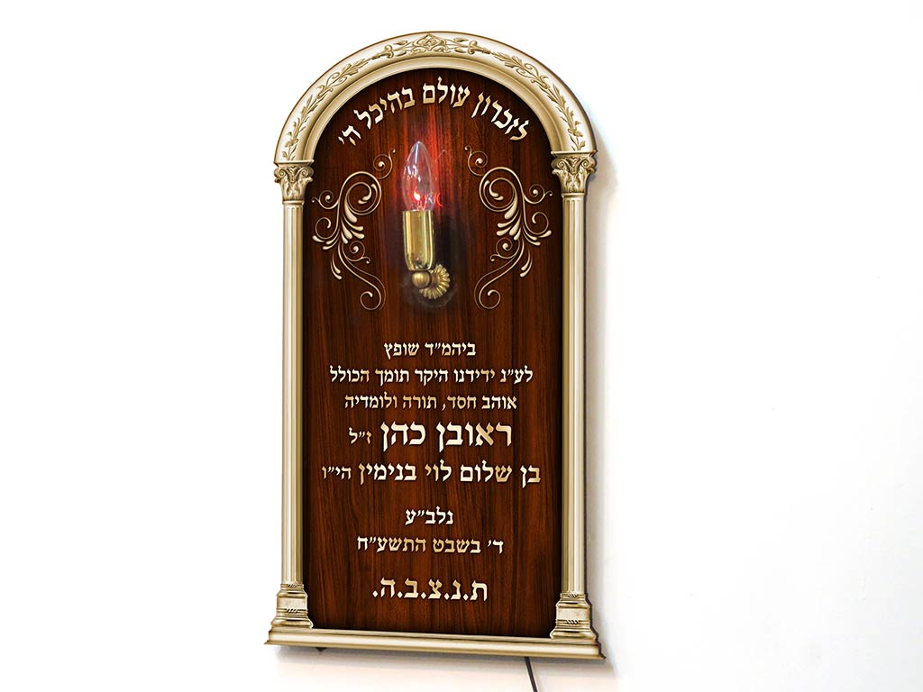 שלט הנצחה לתורם בית הכנסת